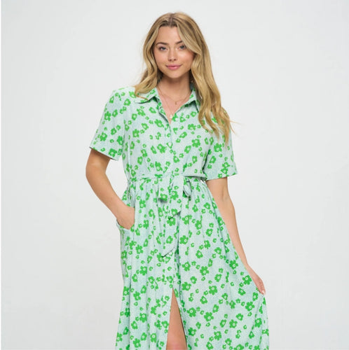 Green Flower Midi Dress