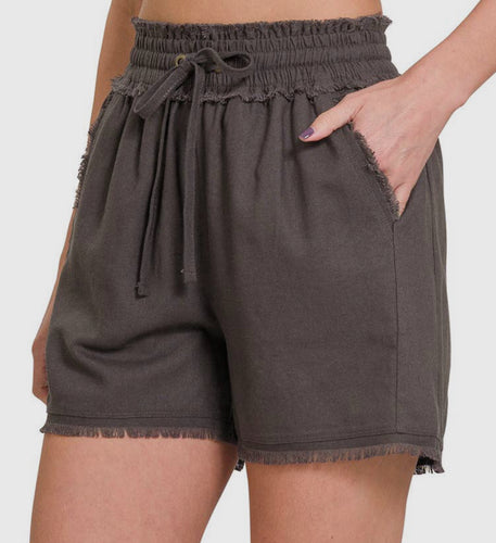 Linen Shorts with Frayed Hem